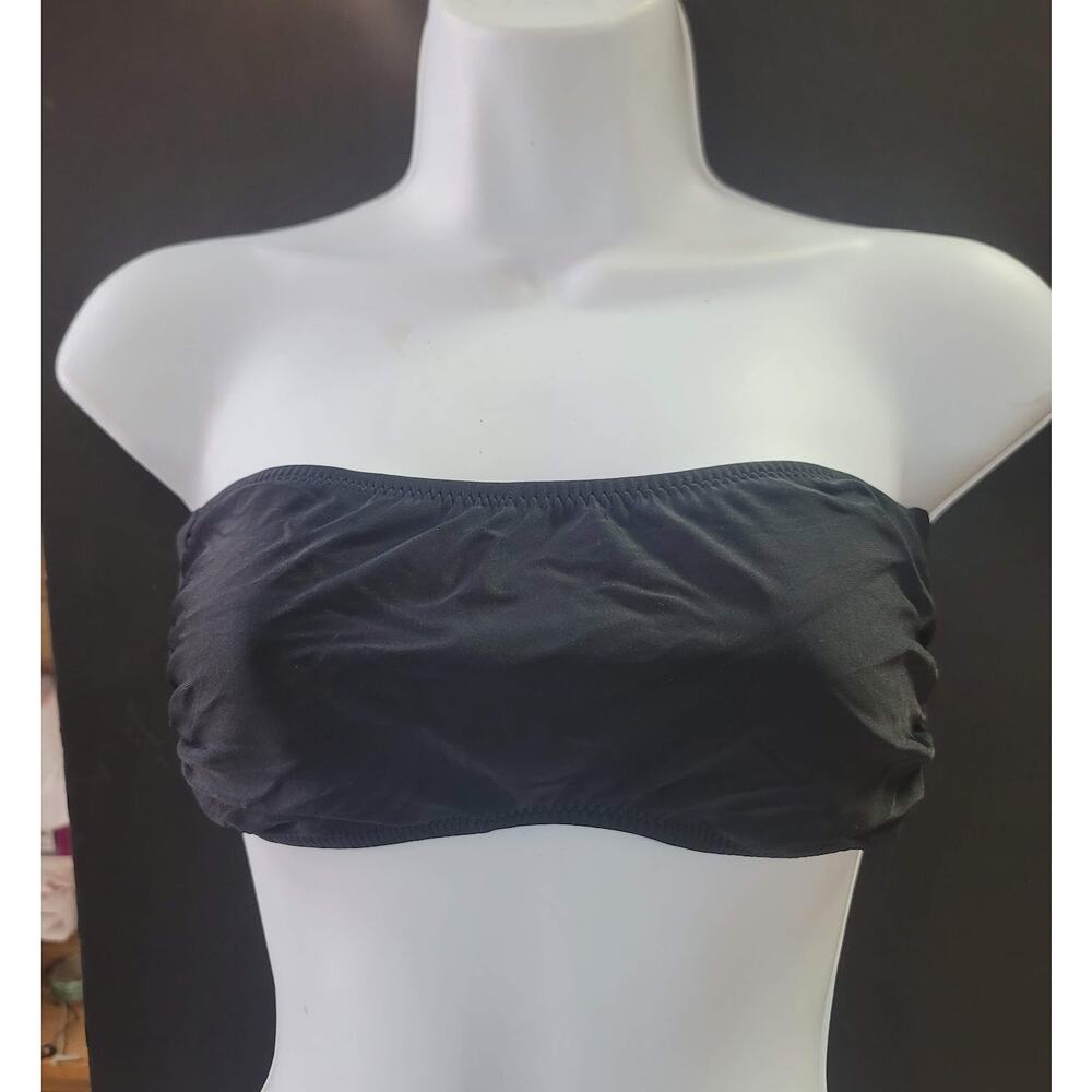 Blue Sky NEW Bandeau Side Bone Swim Top Lined Tieback NipPads BLACK SMALL